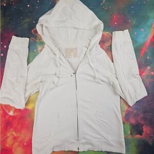 Victoria's‎ Secret White Full Zip Hoodie Jacket Drawstring Pockets Casual